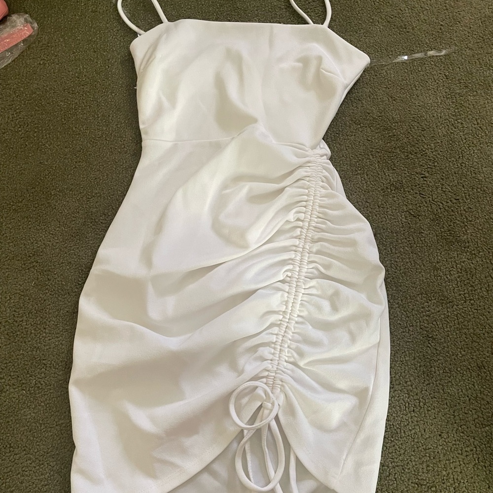 Baddie White Ruched Dress